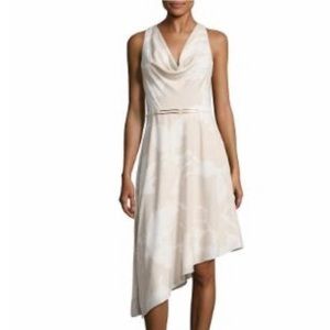 Halston Heritage Cowlneck Floral Dress Gold Belt